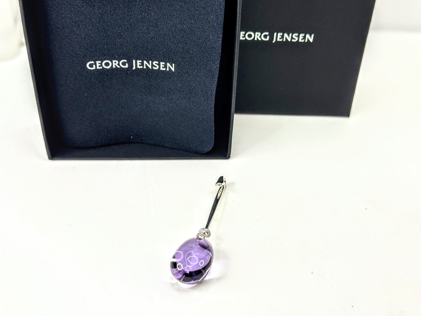 Georg Jensen Vivianna Sterling Amethyst Diamond Dew Drop Pendant new JR1669
