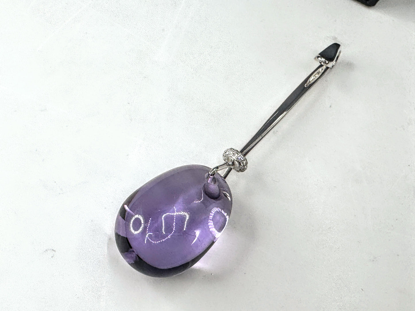 Georg Jensen Vivianna Sterling Amethyst Diamond Dew Drop Pendant new JR1669