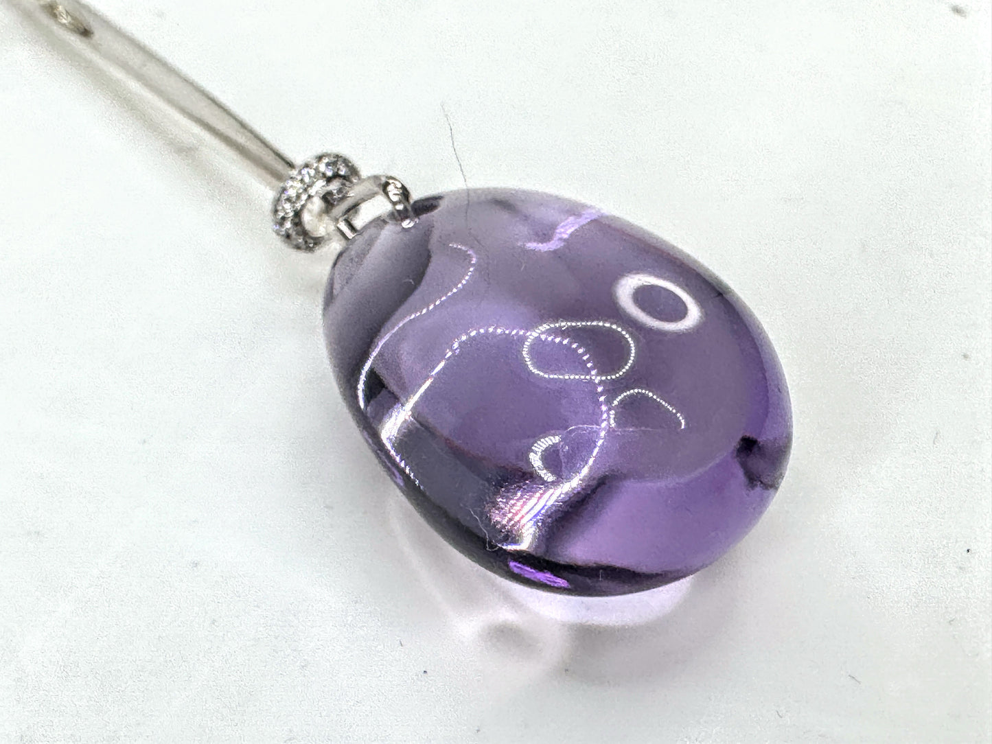 Georg Jensen Vivianna Sterling Amethyst Diamond Dew Drop Pendant new JR1669