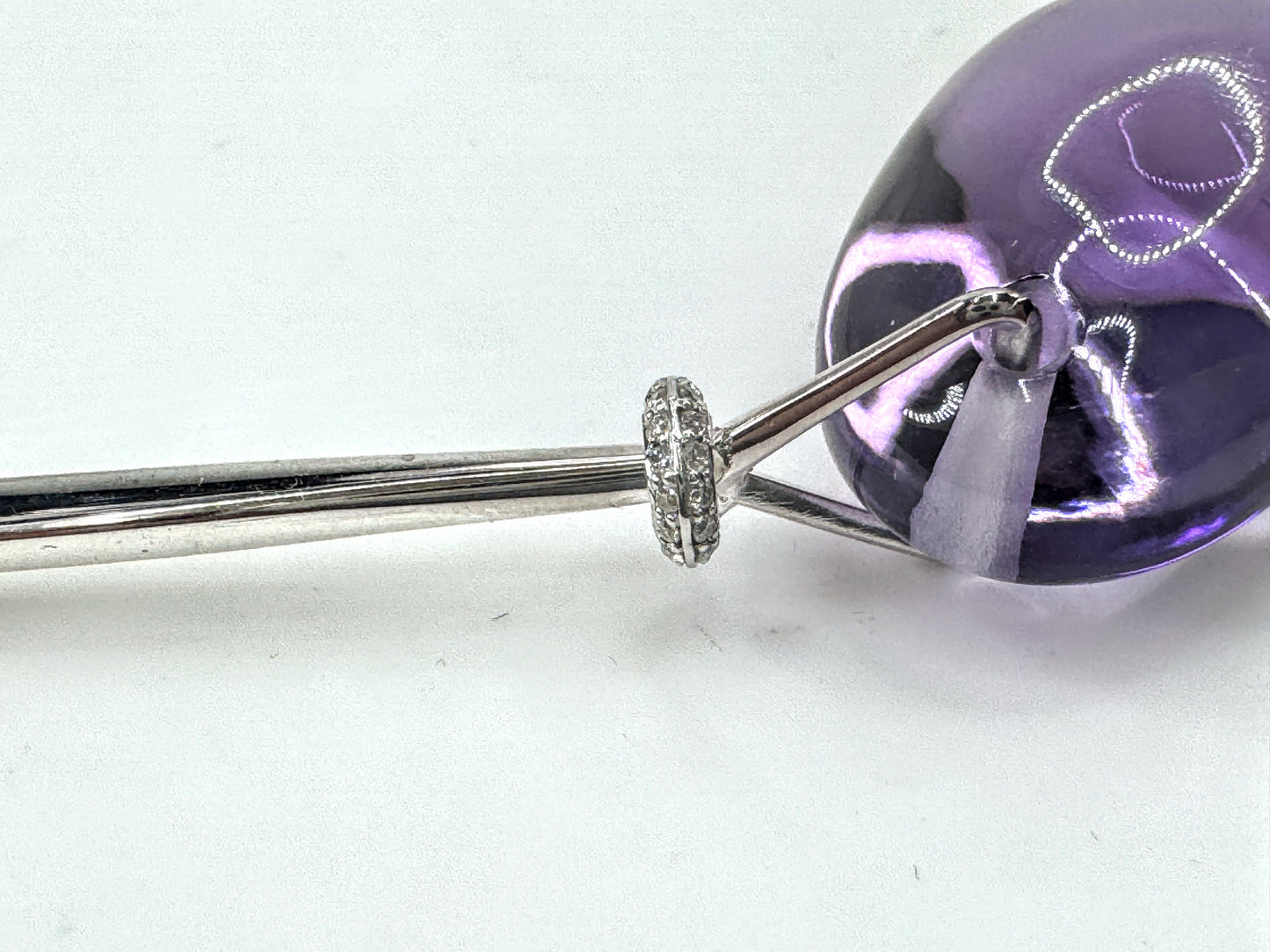Georg Jensen Vivianna Sterling Amethyst Diamond Dew Drop Pendant new JR1669
