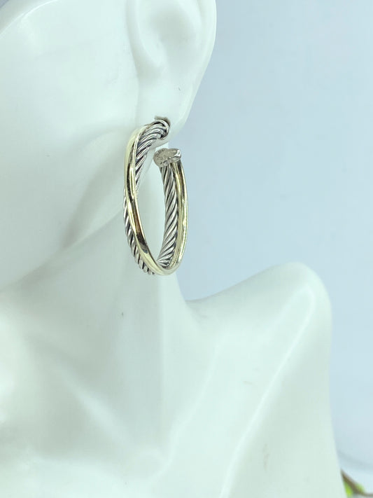 Vintage David Yurman Hoop Earrings 925 Sterling Silver & 18k Yellow Gold JR1024