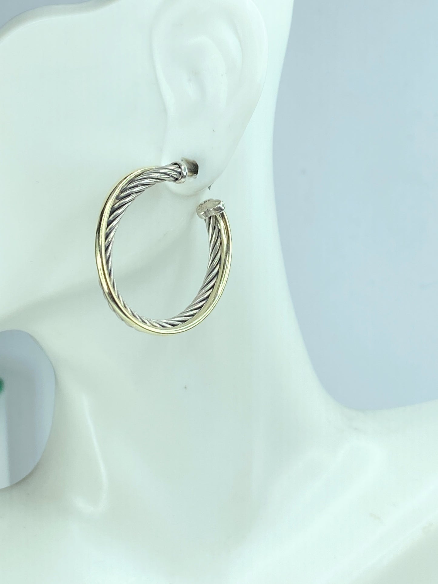 Vintage David Yurman Hoop Earrings 925 Sterling Silver & 18k Yellow Gold JR1024