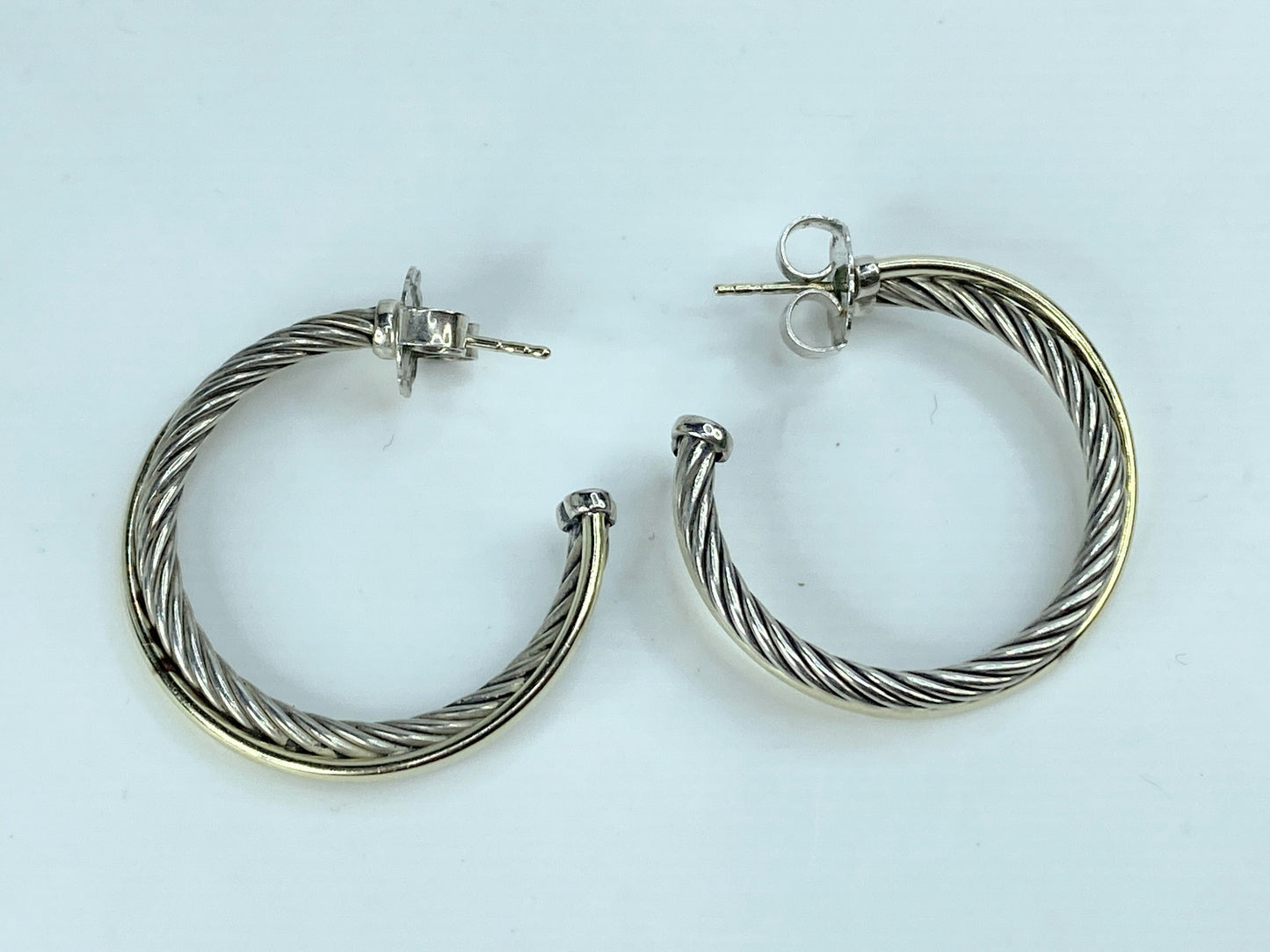 Vintage David Yurman Hoop Earrings 925 Sterling Silver & 18k Yellow Gold JR1024