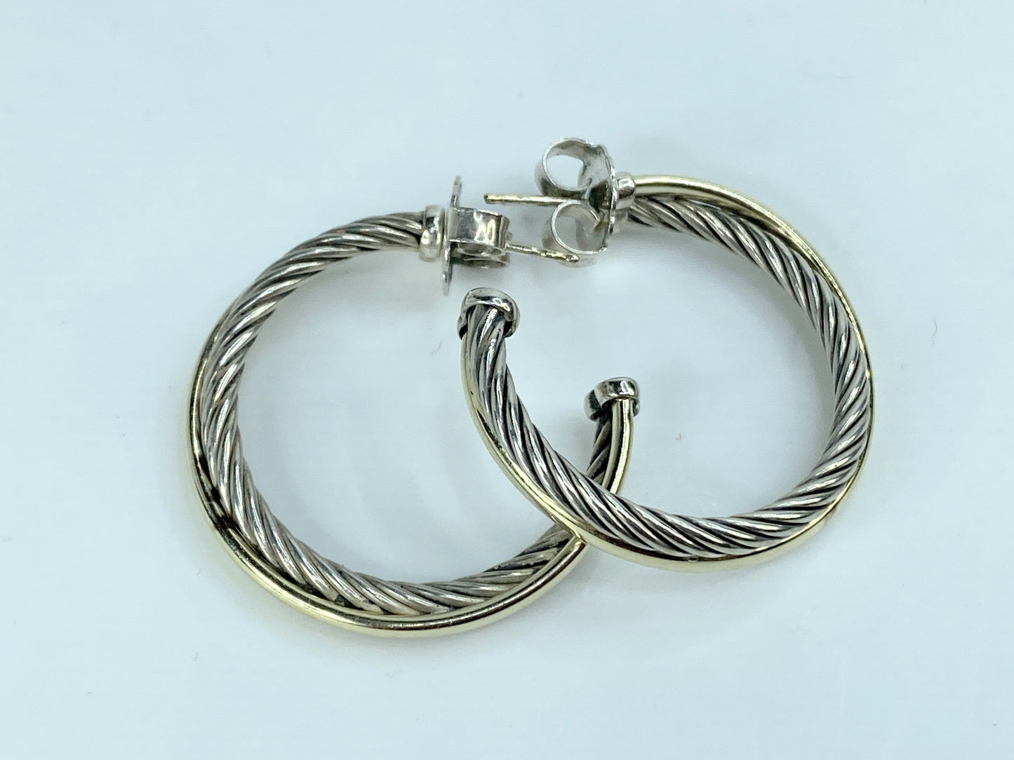 Vintage David Yurman Hoop Earrings 925 Sterling Silver & 18k Yellow Gold JR1024