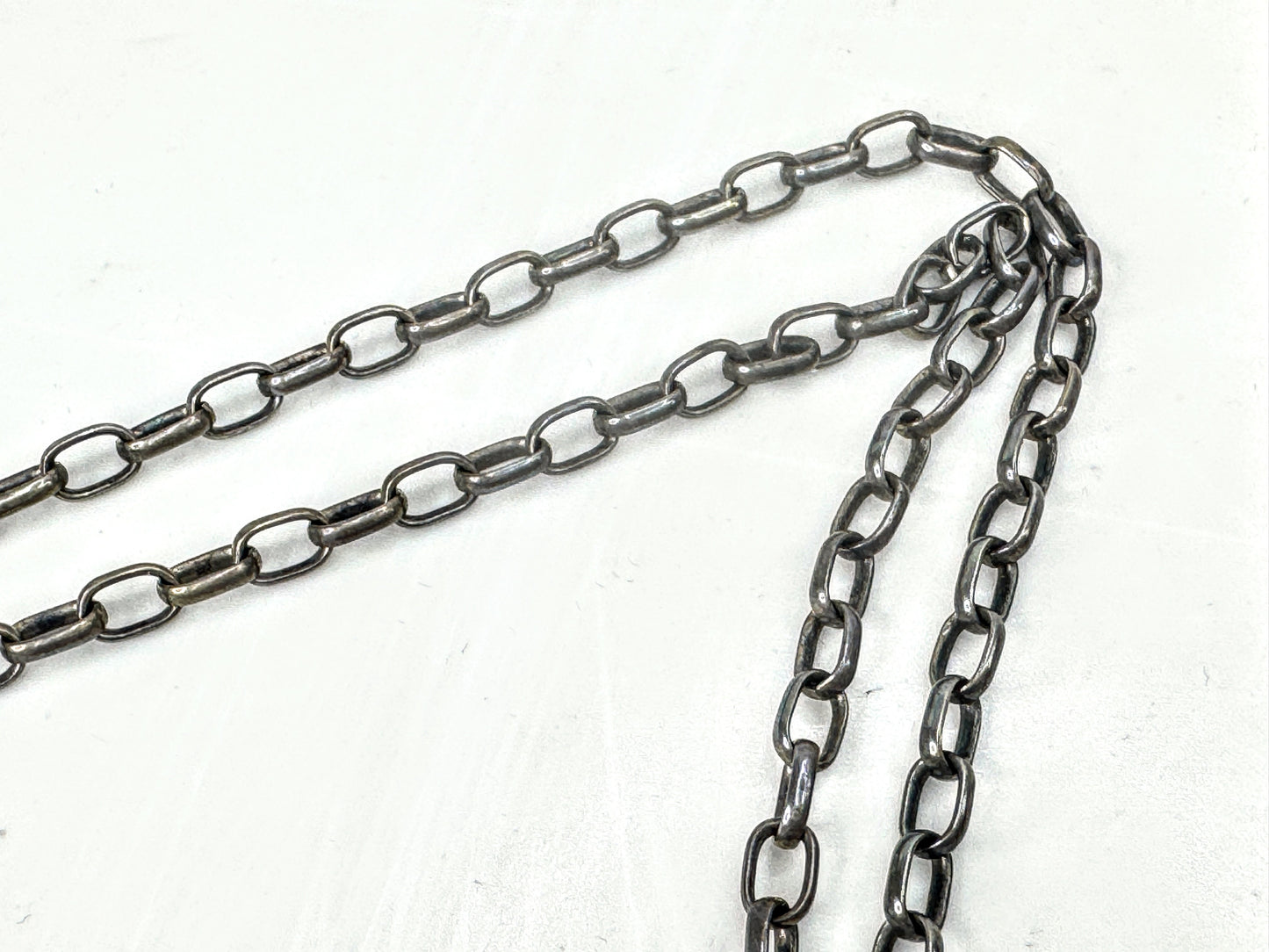 Vintage Heavy Sterling Silver Monogram Disc Charm Pearl Necklace 26" JR1670