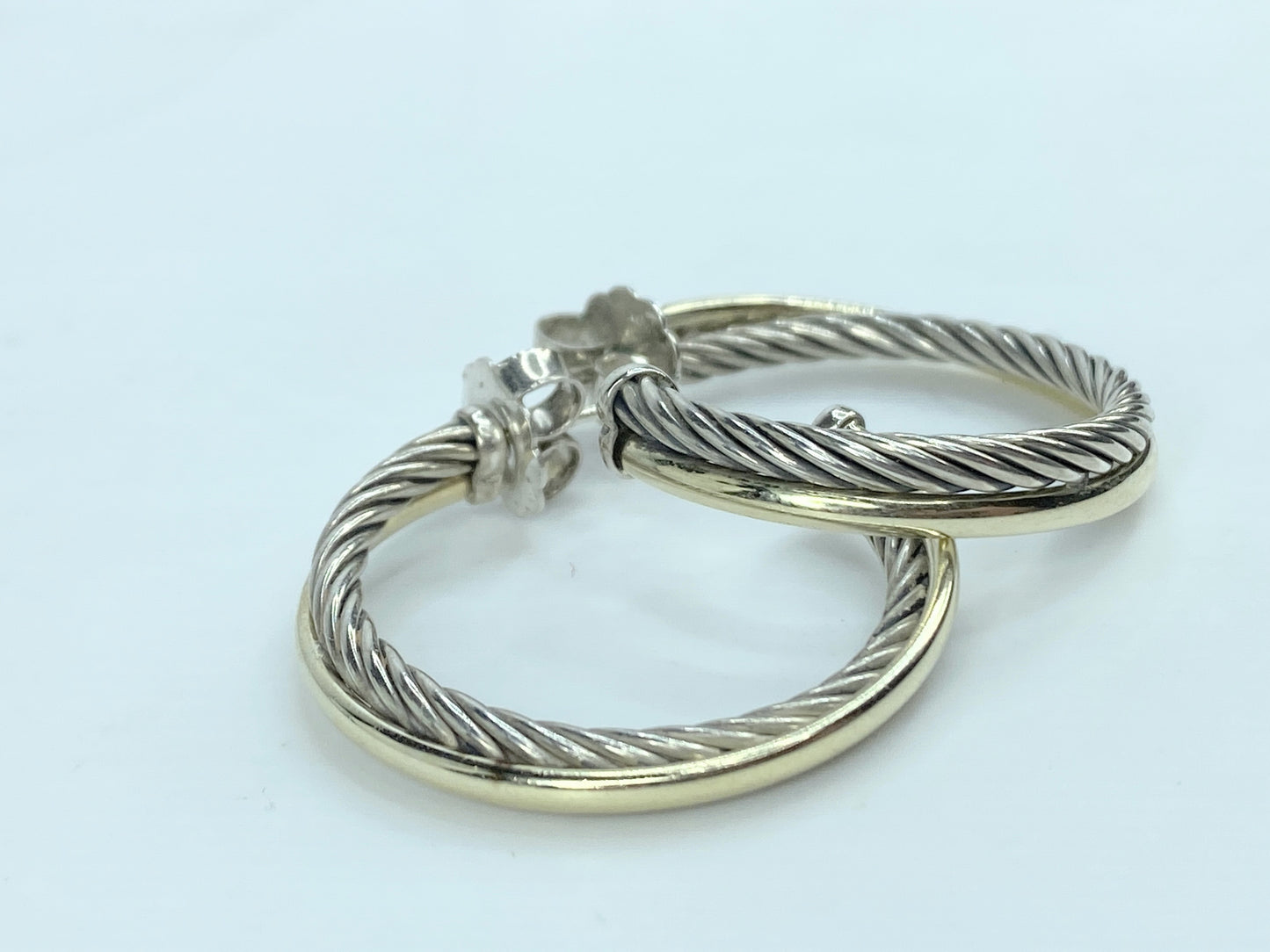 Vintage David Yurman Hoop Earrings 925 Sterling Silver & 18k Yellow Gold JR1024