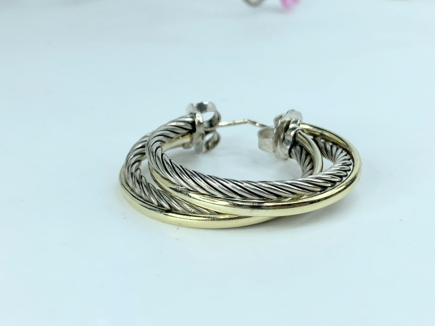 Vintage David Yurman Hoop Earrings 925 Sterling Silver & 18k Yellow Gold JR1024