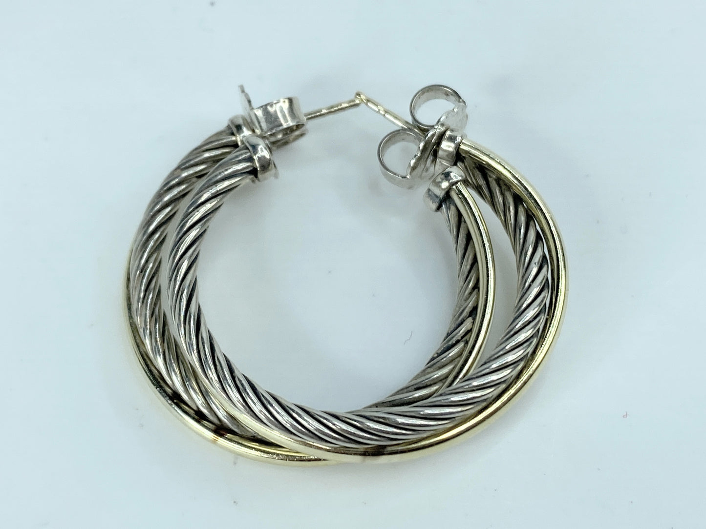 Vintage David Yurman Hoop Earrings 925 Sterling Silver & 18k Yellow Gold JR1024