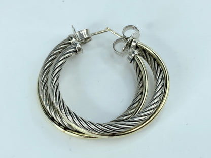 Vintage David Yurman Hoop Earrings 925 Sterling Silver & 18k Yellow Gold JR1024