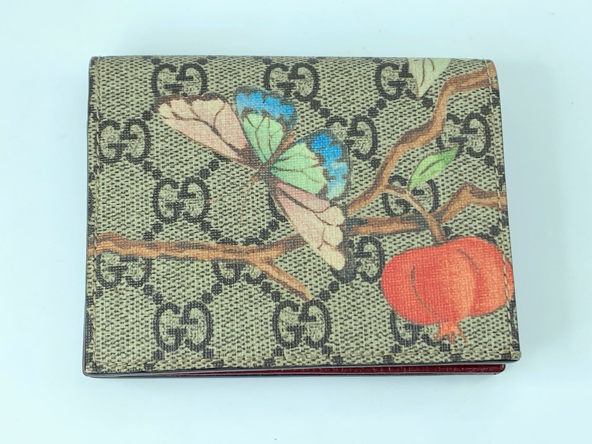 Gucci GG Supreme PVC Leather Spring Beige Compact Wallet W/Box GS406