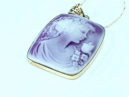 Classic Sterling Silver Lavender Resin Cameo bezel necklace 18" 9.2g JR1026