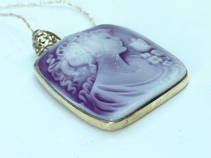 Classic Sterling Silver Lavender Resin Cameo bezel necklace 18" 9.2g JR1026