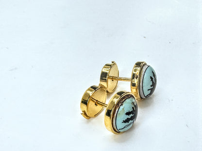 Vintage Hermès Paris Blue Equestrian Enamel Gold-Tone Pierced Earrings Box GS836