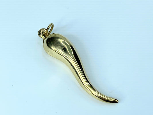 Big  Horn/Cornicello Charm Pendant 14K Gold Three-Dimensional 1 3/4" 1.5g JR8572