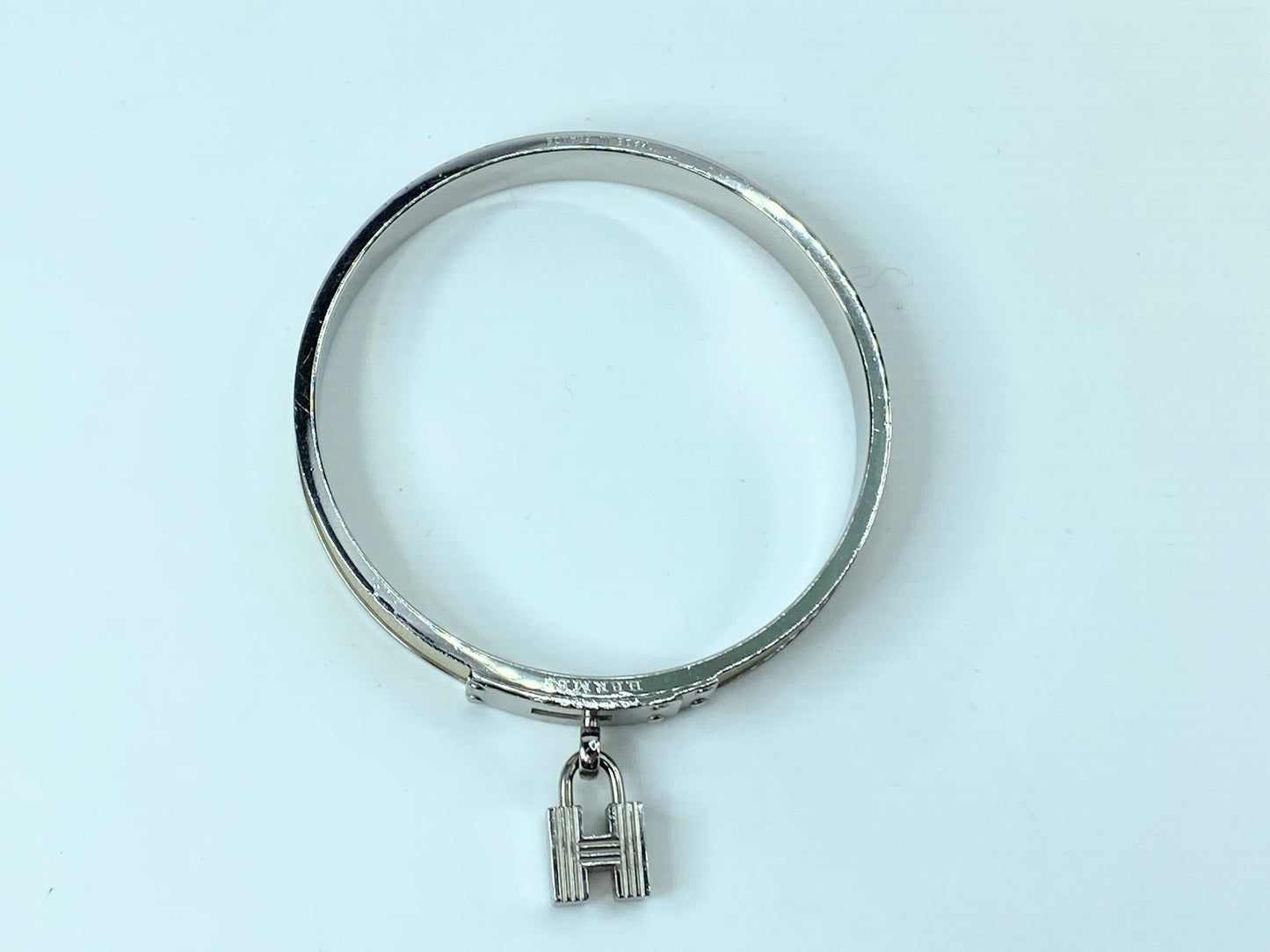 Hermes Bangle Ivory x Silver Color Kelly H Padlock W/Box GS407