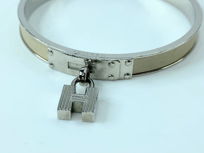 Hermes Bangle Ivory x Silver Color Kelly H Padlock W/Box GS407