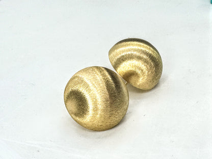 Vintage Italian 18K Yellow Gold Brushed Dome Omega Clip Earrings 13.7g JR1673