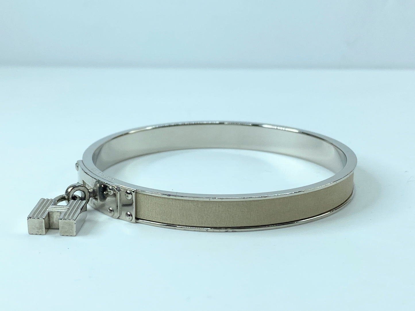 Hermes Bangle Ivory x Silver Color Kelly H Padlock W/Box GS407