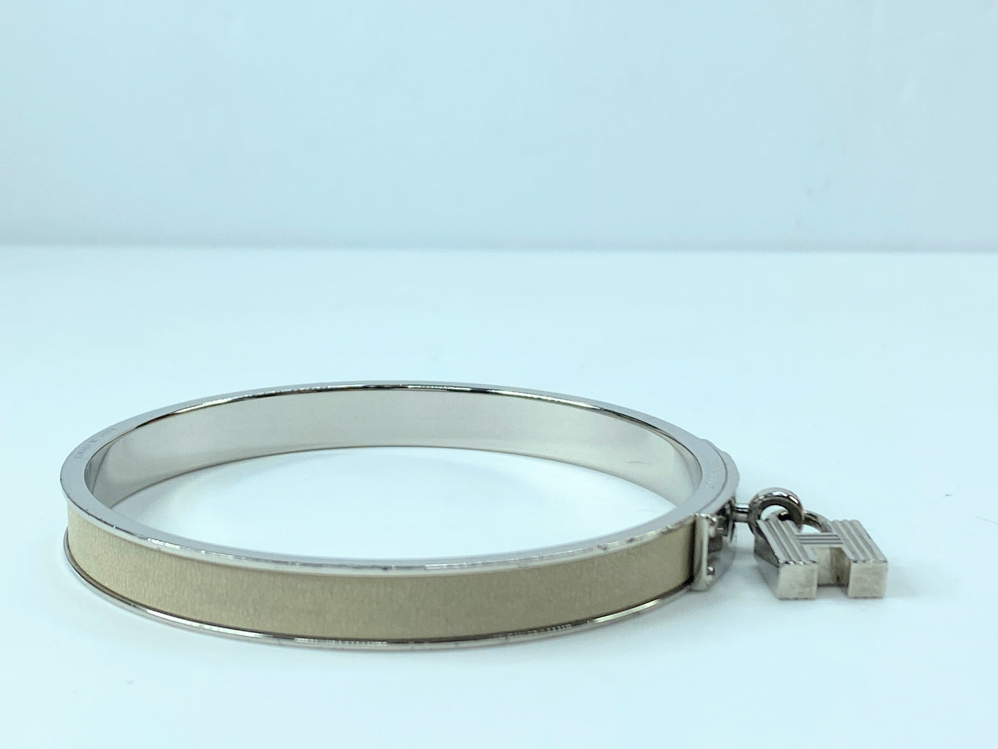 Hermes Bangle Ivory x Silver Color Kelly H Padlock W/Box GS407