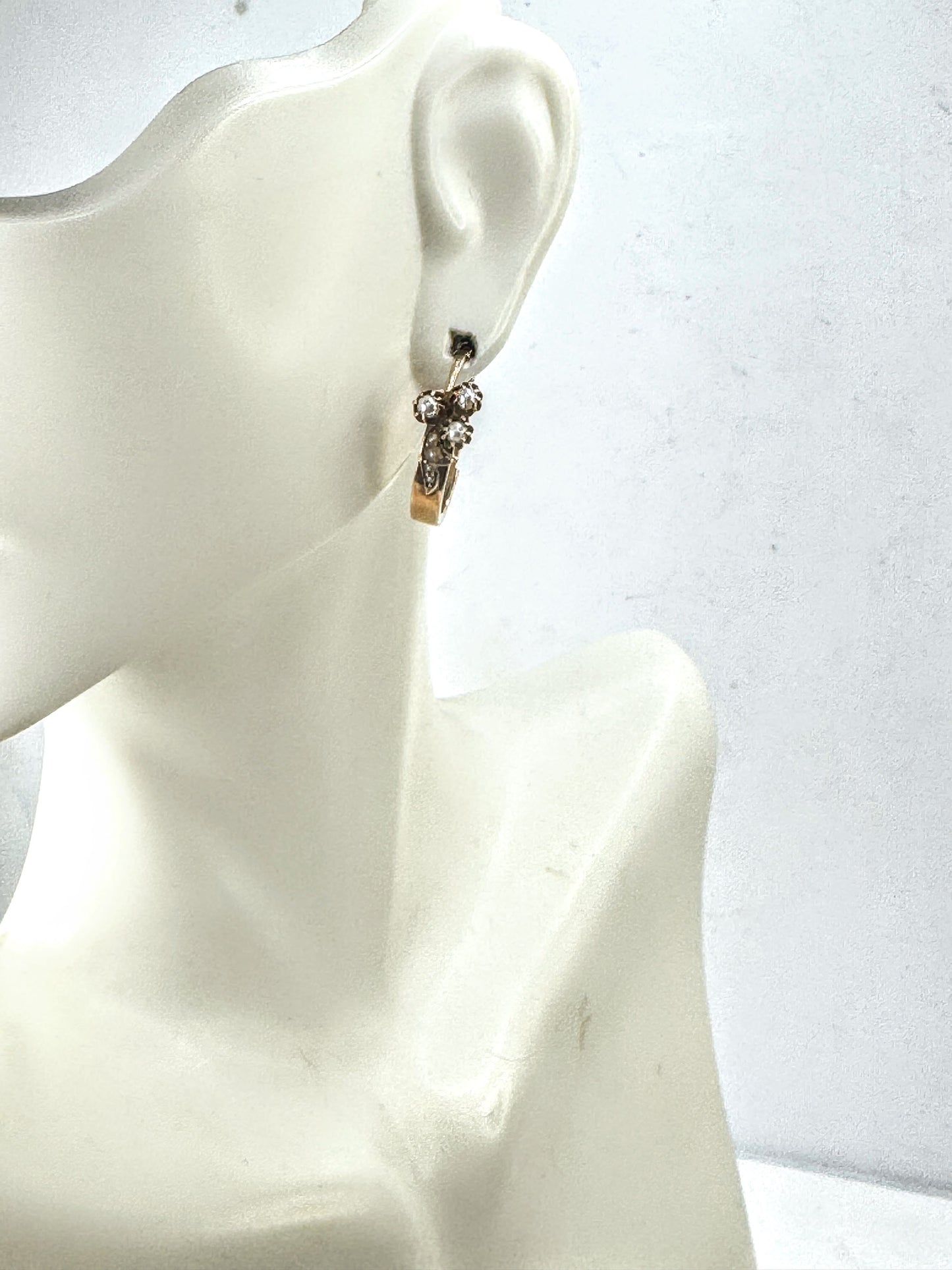 Antique 14K Gold Seed Pearl Hinged Hoop Earrings Early Century Estate JR1674