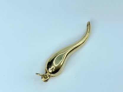 Big  Horn/Cornicello Charm Pendant 14K Gold Three-Dimensional 1 3/4" 1.5g JR8572