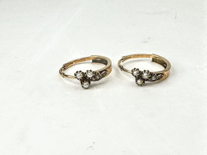 Antique 14K Gold Seed Pearl Hinged Hoop Earrings Early Century Estate JR1674