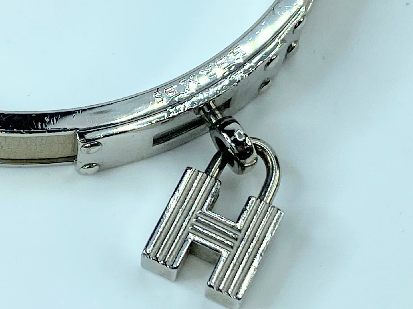 Hermes Bangle Ivory x Silver Color Kelly H Padlock W/Box GS407
