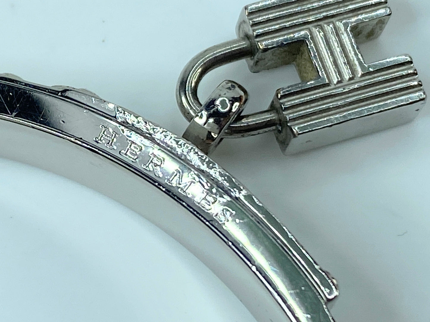 Hermes Bangle Ivory x Silver Color Kelly H Padlock W/Box GS407
