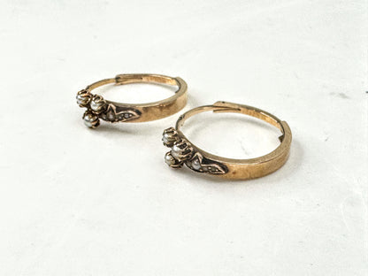 Antique 14K Gold Seed Pearl Hinged Hoop Earrings Early Century Estate JR1674