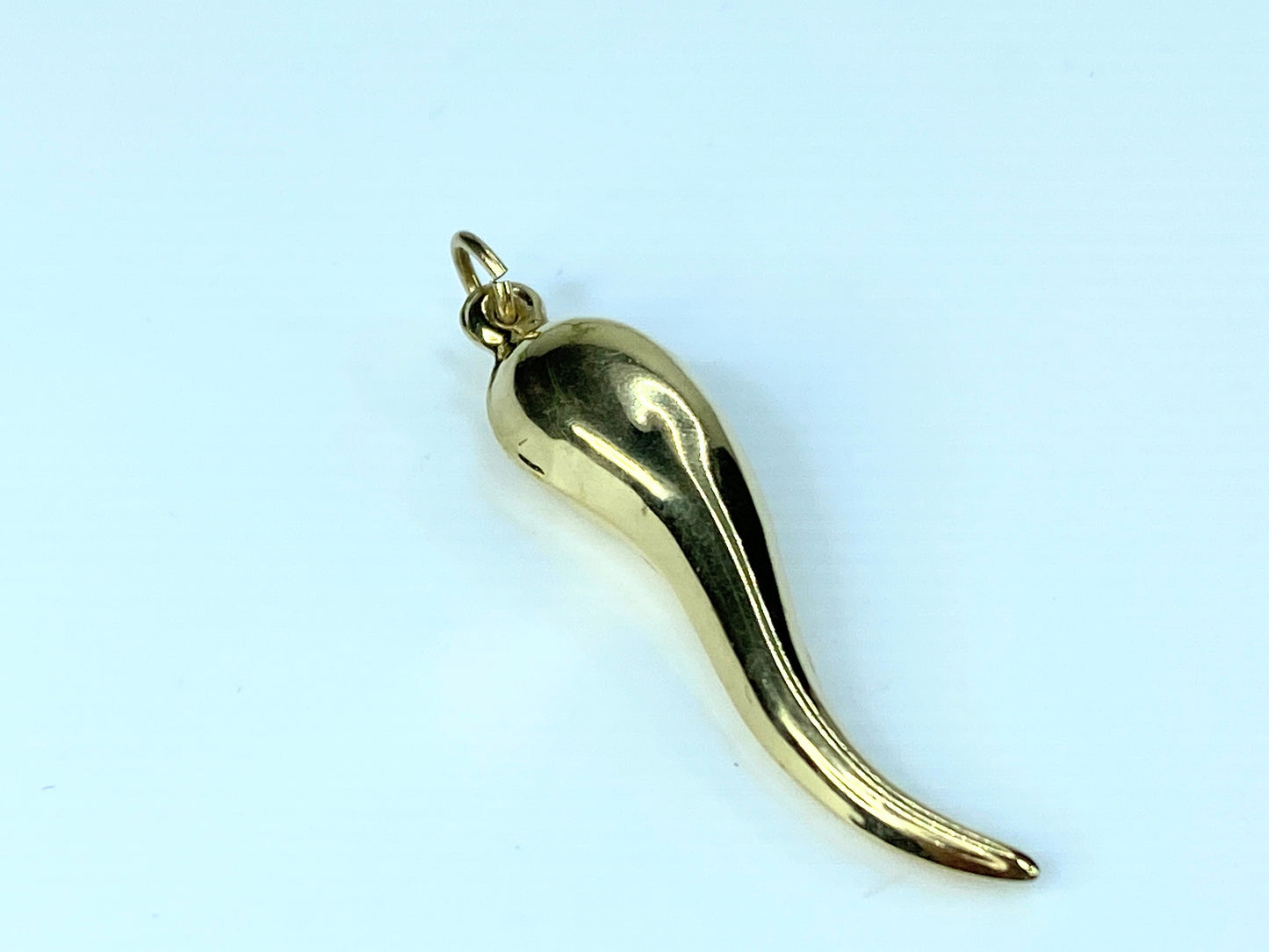 Big  Horn/Cornicello Charm Pendant 14K Gold Three-Dimensional 1 3/4" 1.5g JR8572