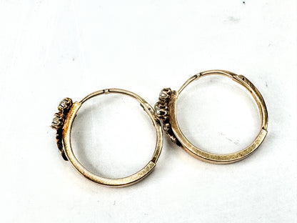 Antique 14K Gold Seed Pearl Hinged Hoop Earrings Early Century Estate JR1674
