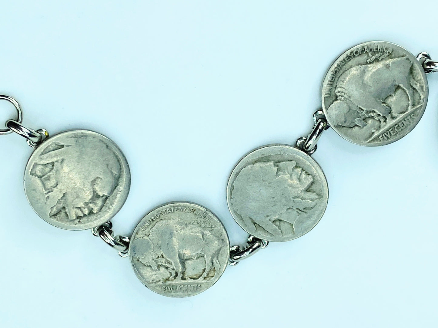 Mid Century Mod 6 Genuine Silver Buffalo Nickels Plaque Bracelet 8” JR1028