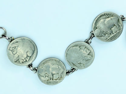 Mid Century Mod 6 Genuine Silver Buffalo Nickels Plaque Bracelet 8” JR1028