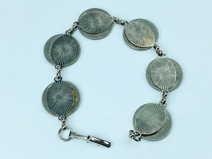 Mid Century Mod 6 Genuine Silver Buffalo Nickels Plaque Bracelet 8” JR1028