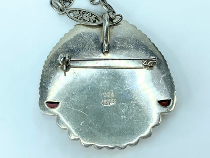 Sajen Aztec Face with Headdress Garnet gem ornate filigree link necklace JR1029