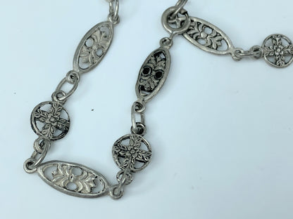 Sajen Aztec Face with Headdress Garnet gem ornate filigree link necklace JR1029