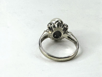 Antique 18K White Gold Pearl Diamond Accent Ring Edwardian Style Sz 5 JR1676