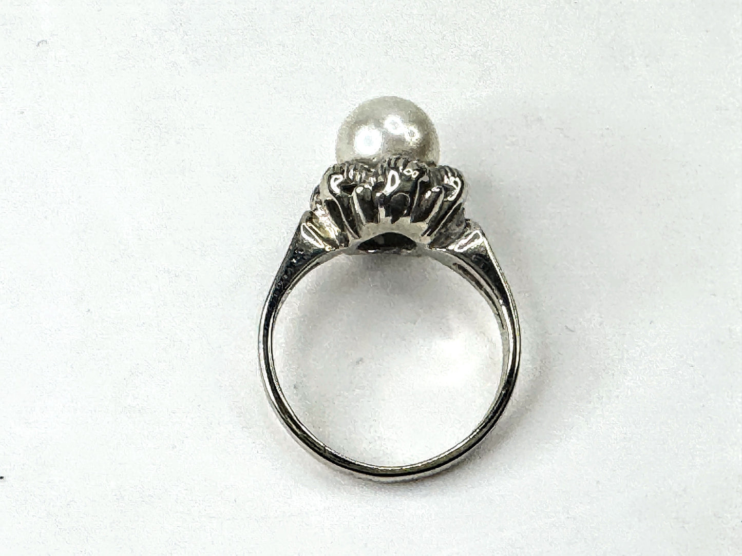 Antique 18K White Gold Pearl Diamond Accent Ring Edwardian Style Sz 5 JR1676