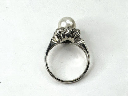 Antique 18K White Gold Pearl Diamond Accent Ring Edwardian Style Sz 5 JR1676