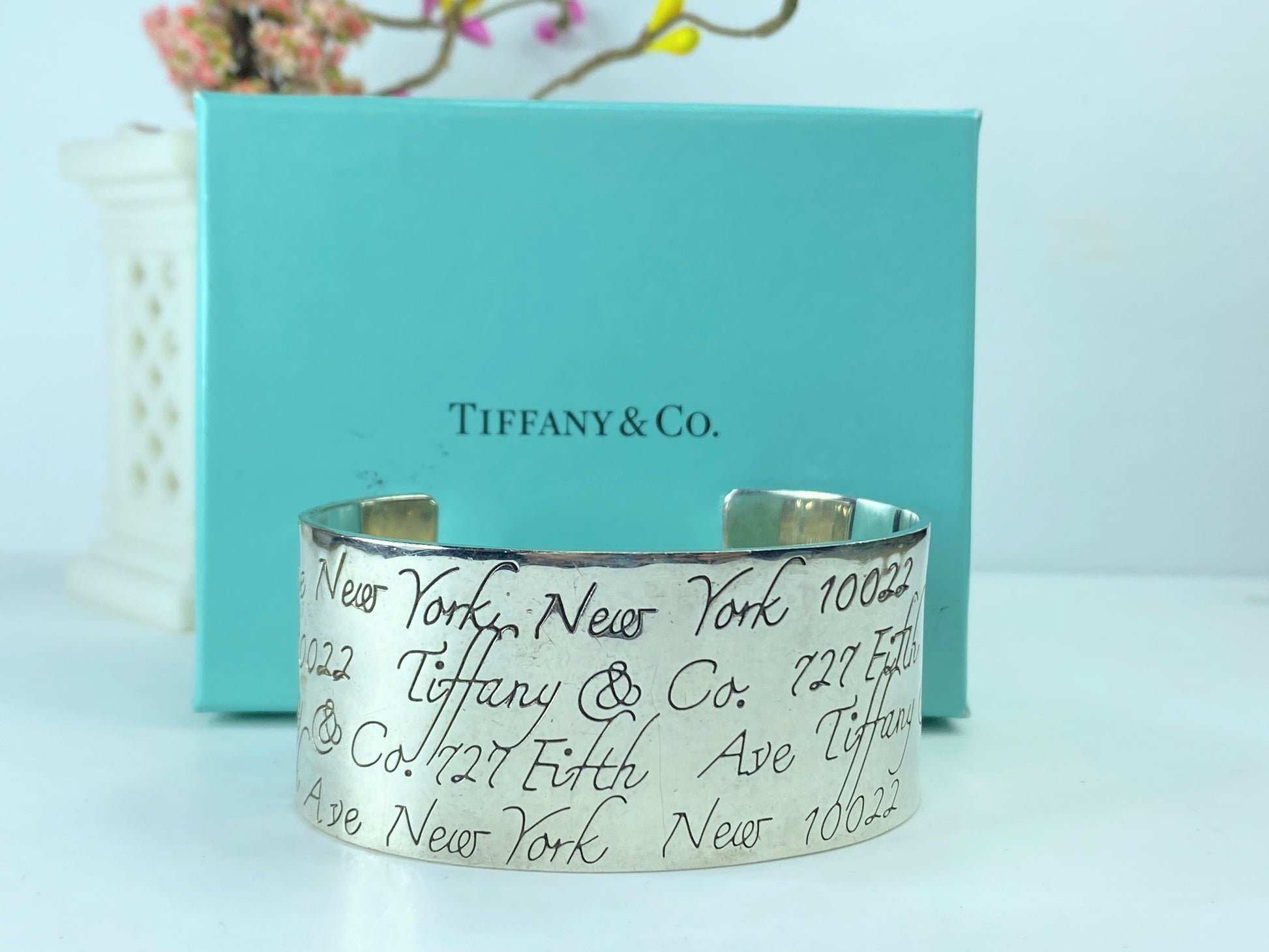 Tiffany & Co. Wide Notes Cuff bangle Bracelet Sterling Silver 7 1/4" GS368