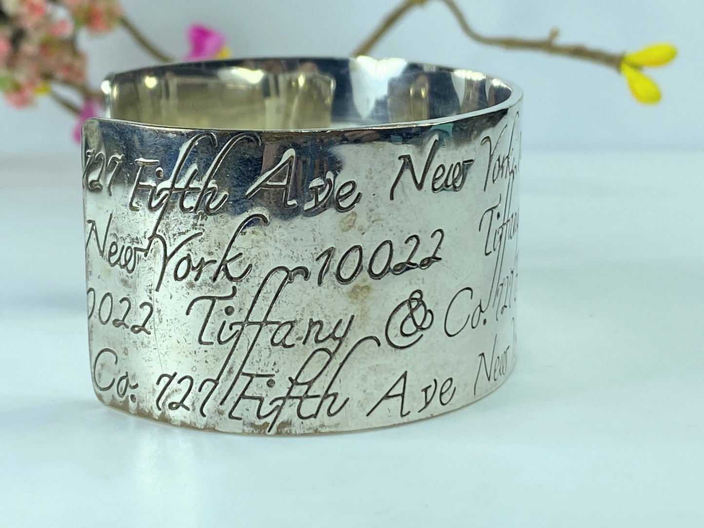 Tiffany & Co. Wide Notes Cuff bangle Bracelet Sterling Silver 7 1/4" GS368