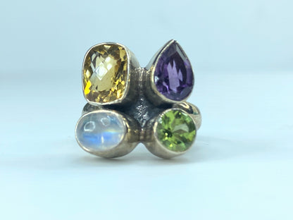 Gorgeous sterling silver multiple gemstone statement ring 7.3g s8.25 JR9357