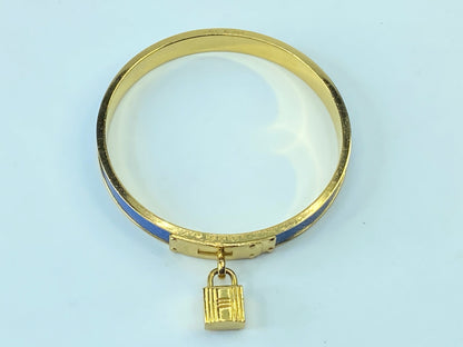 Hermes Courchevel Kelly Lock Cadena Brighton Bleu leather bangle 7.5" GS409