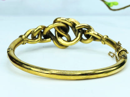 Antique 9ct Gold Textured Lovers Knot Bangle Bracelet in original box JR1031
