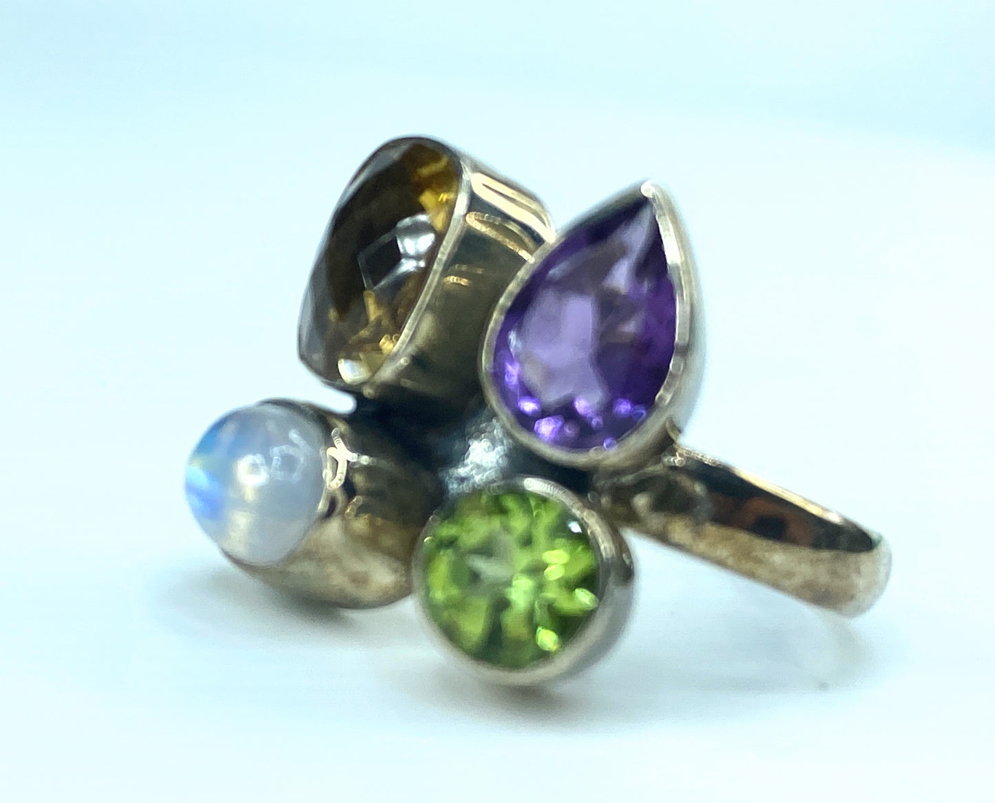 Gorgeous sterling silver multiple gemstone statement ring 7.3g s8.25 JR9357