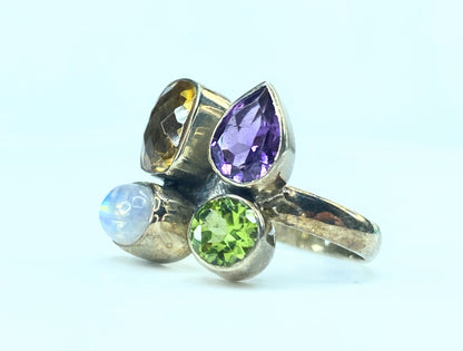 Gorgeous sterling silver multiple gemstone statement ring 7.3g s8.25 JR9357