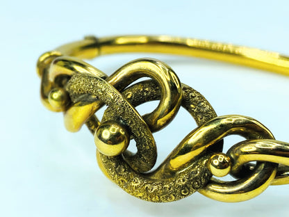 Antique 9ct Gold Textured Lovers Knot Bangle Bracelet in original box JR1031
