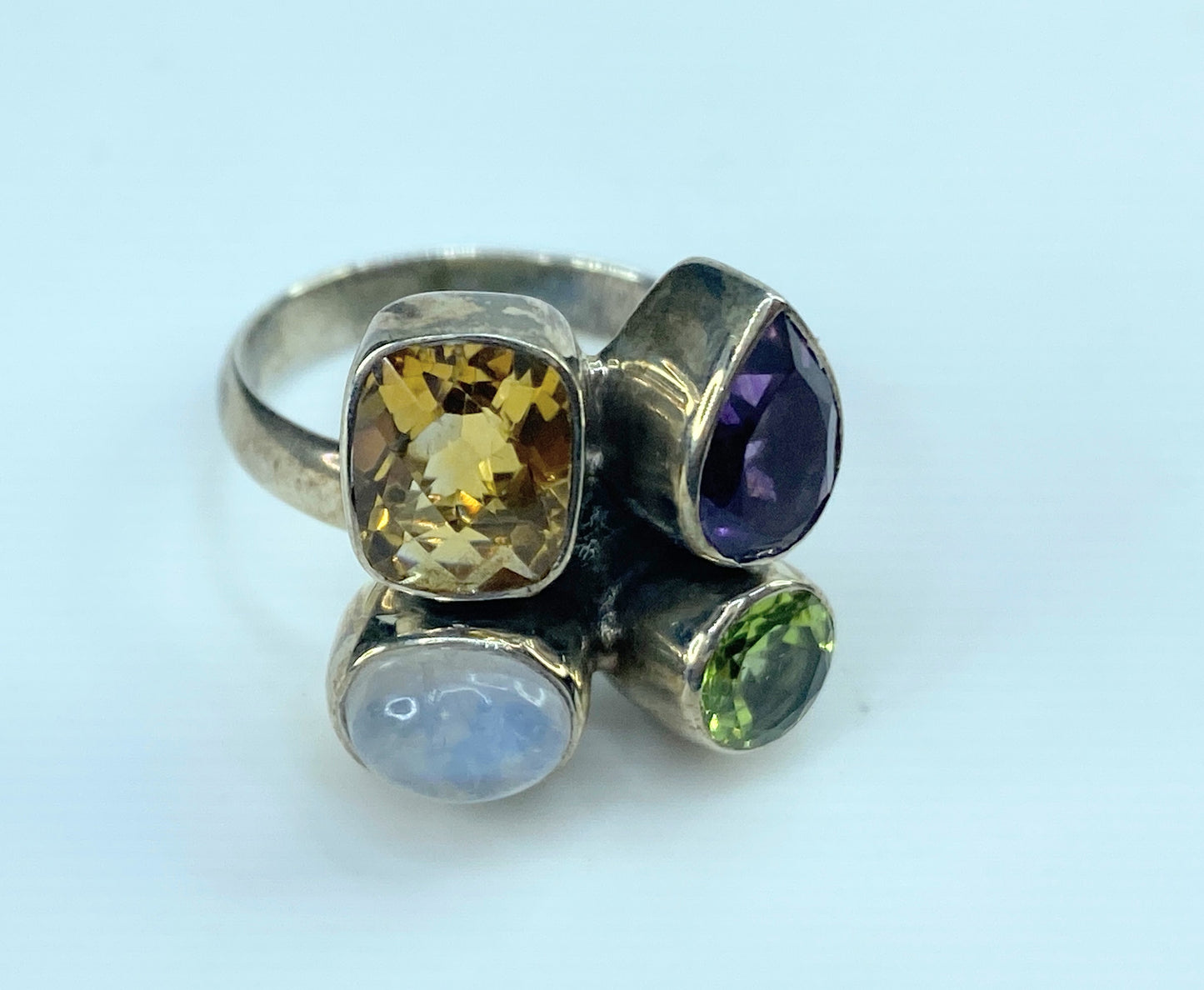 Gorgeous sterling silver multiple gemstone statement ring 7.3g s8.25 JR9357