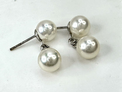 Mid Century 14K white Gold Double Cultured Pearl dangle Stud Earrings JR1678