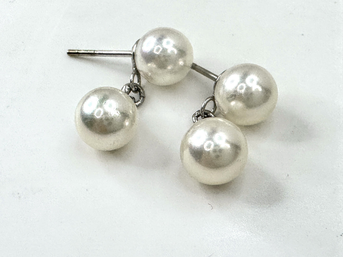 Mid Century 14K white Gold Double Cultured Pearl dangle Stud Earrings JR1678